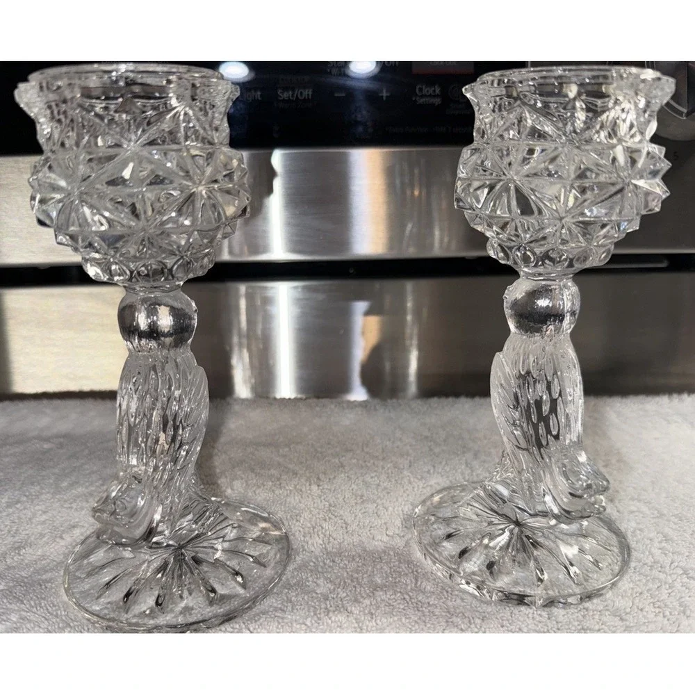 Vintage Candlesticks Hofbauer Byrdes Crystal Bird‎ Holders German Set Of 2